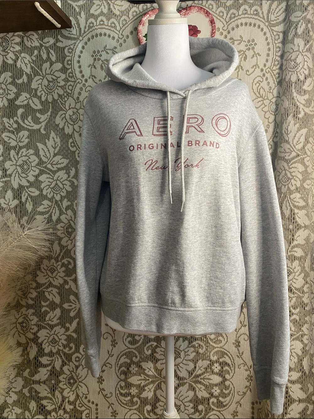 Aeropostale Light Gray Hoodie with Pink Logo